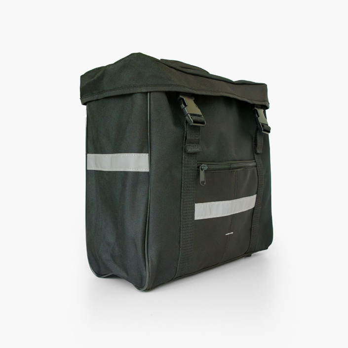 Schwarze Fahrradtasche mit Reflektorstreifen